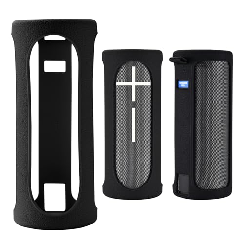 Travel Carrying Protective Silicone Case Compatible with Ultimate Ears Boom 4 Portable Bluetooth Wireless Speaker, Silicone Case Cover with Metal Hook for Ultimate Ears Boom 4 (Black) - color: Black