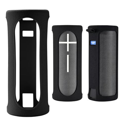 Travel Carrying Protective Silicone Case Compatible with Ultimate Ears Boom 4 Portable Bluetooth Wireless Speaker, Silicone Case Cover with Metal Hook for Ultimate Ears Boom 4 (Black) - color: Black