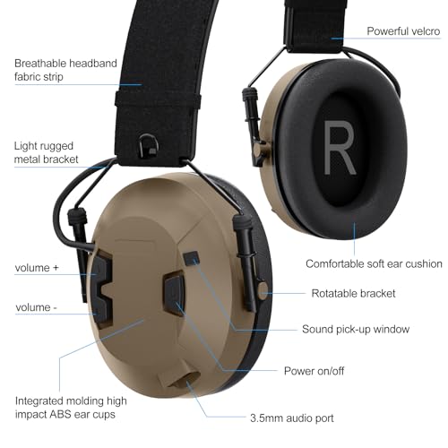 Military-Grade Headset with NATO Plug Airsoft COMMS kit for MilSim PTT Boom Mic Earpro Integration Electronics Earmuffs Compatible for 2 Pin Walkie Talkies