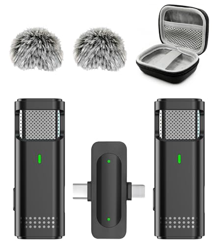NPTCL Wireless Lavalier Microphone for iPhone and Android, 2-Pack Mini Lapel Mic, Noise Cancelling, 6-Hour Battery Per Mic for Vlog, Live Streaming, Podcast Recording, Content Creation