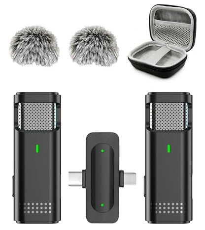 NPTCL Wireless Lavalier Microphone for iPhone and Android, 2-Pack Mini Lapel Mic, Noise Cancelling, 6-Hour Battery Per Mic for Vlog, Live Streaming, Podcast Recording, Content Creation