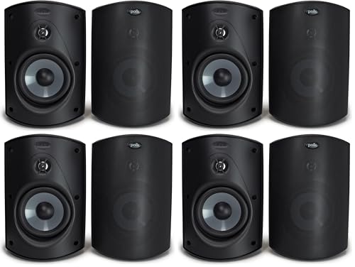 Polk Audio Atrium 6 All-Weather Outdoor Speakers with Bass Reflex Enclosure (Pair, Black), Broad Sound Coverage, Speed-Lock Mounting System (Pack of 4) - color: Black, size: 4 Speakers, style: Atrium 6
