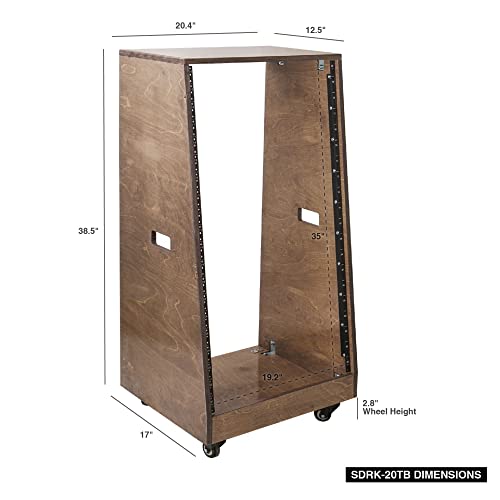 Sound Town DIY Solid Baltic Birch Plywood Slanted 20U Studio Rack, Weathered Brown, with Rubber Feet, Casters (SDRK-20TB) - size: 20U,Weathered Brown