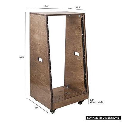 Sound Town DIY Solid Baltic Birch Plywood Slanted 20U Studio Rack, Weathered Brown, with Rubber Feet, Casters (SDRK-20TB) - size: 20U,Weathered Brown