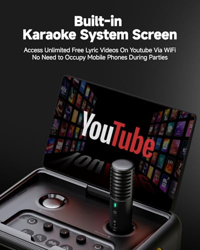 Ikarao 성인용 스마트 노래방 기계 - 가사 디스플레이, 32GB 노래방 태블릿, 무선 마이크 2개, 전문 노래방 시스템, 300W 피크 파워, DJ 조명 4개, 모든 상황에 적합한 노래방 스피커 - size: Break X2 with Wireless Microphones