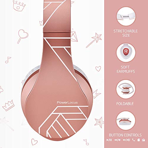 PowerLocus Kids Headphones Over-Ear, Bluetooth Wireless Headphones for Kids,with Microphone, Safe 85DB Volume Limited, Foldable with Carry Case, Audio Cable, Micro SD mode for Online Classes,PC,Phones - color: Upgrade Rose Gold