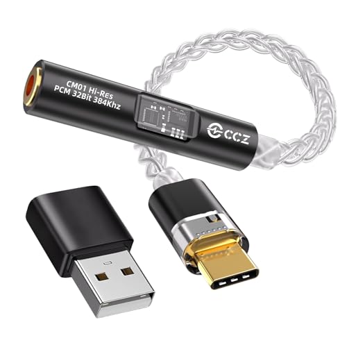 Kinboofi USB C to 3.5mm Audio Adapter with Dual Chip Hi-Res 32bit/384KHz DAC& 24bit/96KHz ADC Dongle Cable Cord,USB C to Aux Dongle HiFi Headphone Jack Cable for More Type C Devices (Black, USBC) - color: Black