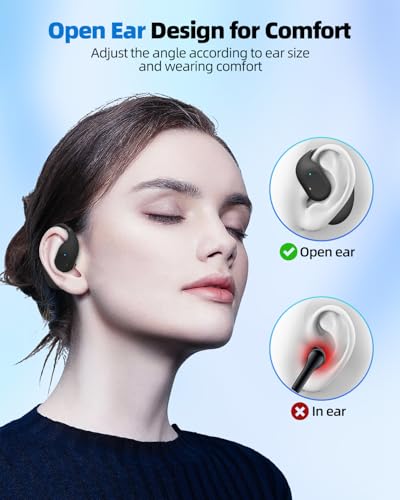 Open Ear Headphones, Wireless Bluetooth Headphones 5.3 Sports with Adjustable Ear Hooks, Touch Control Earphones, LED Display Charging Case and 50H Playtime for Men and Women