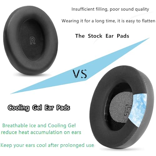 QC Ultra Ice Silk Earpads Headband Cushions for Bose QuietComfort Ultra | Cooling Gel Fabric Ear Pads Replacement Thickness Covers Noise Isolation - Black
