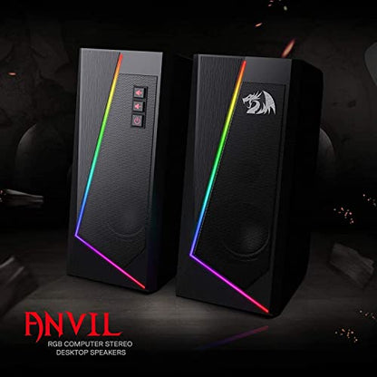Redragon GS520 Wired 2.0 Channel Stereo Sound Desktop RGB Computer Speakers | Enhanced Auido Quality, Plug & Play USB Powered PC Gaming Speaker, 6 Colorful Backlight Modes, Easy-Access Volume Control - color: Black