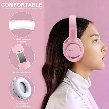 LORELEI X8 Over-Ear Wired Headphones with Microphone with 1.45m-Tangle-Free Nylon Line&3.5mm Plug,Lightweight Foldable & Portable Headphones for Smartphone,Tablet,Computer,Mp3/4（Pearl Pink） - color: Pearl Pink
