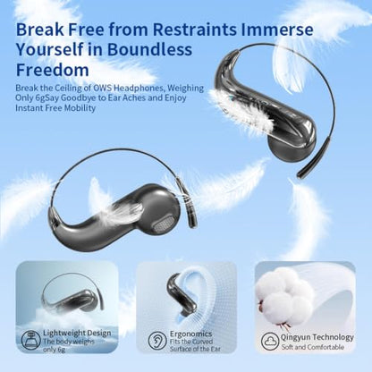 Purple Wireless Open Ear Earbuds with Ear Hook Around Over The Ear Sport | Air Bone Conduction Bluetooth Earbuds That Don't Go in Ear for Exercising Running Headphones with Microphone Headsets Earpho - color: Purple