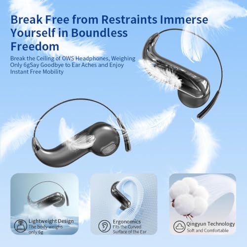 Wireless Open Ear Earbuds with Ear Hook Around Over The Ear Sport Black | Air Bone Conduction Bluetooth Earbuds That Don't Go in Ear for Exercising Running Headphones with Microphone Headsets Earphon - color: Black