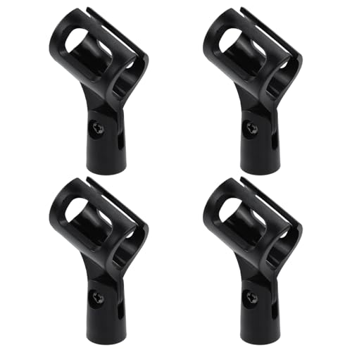 4 Pcs Microphone Clips, Knob Adjustable 180 Degrees Mic Clip Holder for Mic Stand Come with 5/8" Male to 3/8" Female Screw Adapter, Inner Diameter Range 30-50mm(Black, Square) - style: Black, Square Microphone Clip