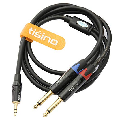 Tisino 1/8" to 1/4" Stereo Cable, Dual 1/4" to 3.5mm Audio Cable, 6.6FT/2m | 1/4" to 1/8" Audio Adapter Cable for Smartphone, CD Player, Mixer, Speakers, Amplifiers, Gold-Plated 20AWG OFC - size: 6.6 feet