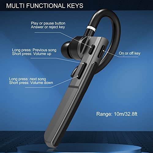 Bluetooth Earpiece, Hands Free Single Ear Noise Reduction Digital Display IPX7 Waterproofing Voice Control Wireless Earpiece with Bluetooth 5.3, for Cell Phone