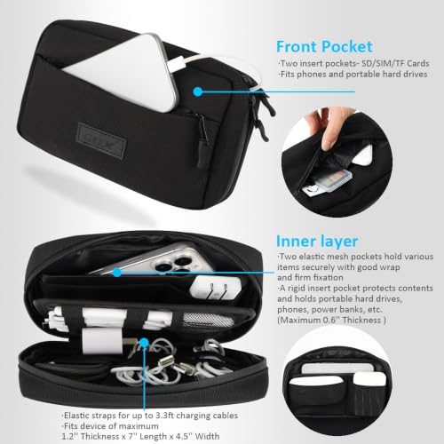 GOX Travel Cable Organizer Bag, Small Tech Pouch for Electronics, Black - color: Black