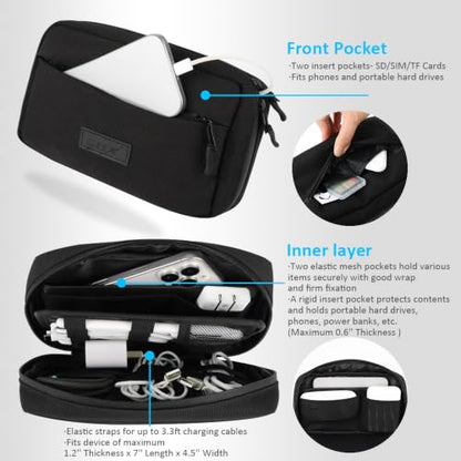 GOX Travel Cable Organizer Bag, Small Tech Pouch for Electronics, Black - color: Black