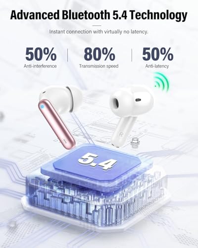 Wireless Earbuds, Bluetooth 5.4 Headphones Bass Stereo/Clear Call,Rose Gold | Ear Buds with Noise Cancelling Mic LED Display in Ear Earphones IP7 Waterproof 36H Bluetooth Earbuds for Phones/Sport/Laptop - color: Rose Gold
