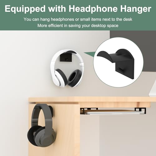 Under Desk Laptop Mount Metal Under Desk Laptop Holder with Anti-Scratch Pads Compatible with Lenovo HP Asus Acer Laptop,Mac Mini,Macbook,Keyboard Under Desk Shelf Tray with Headphone Hanger
