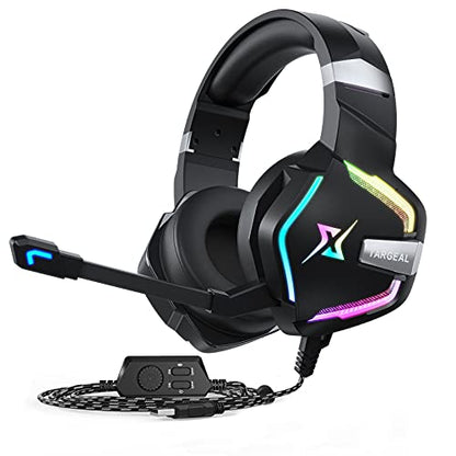 targeal 7.1 Surround Sound PC Gaming Headset for PS5 PS4 Laptop Mac Tablet Mobile, Over Ear Wired USB Gaming Headphone with Omni-Directional Noise Canceling Mic, RGB LED, with Type C Cable - style: SKY-917 + TypeC Cable