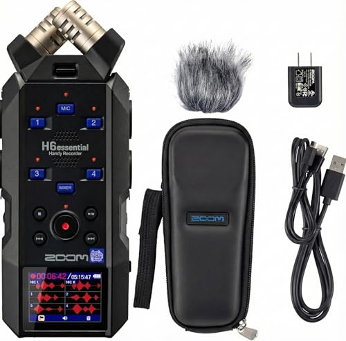 Zoom H6essential 6-Track 32-Bit Float Recorder Bundle with APH-6e Kit | Includes Zoom APH-6e Accessory Pack with hairy windscreen, padded case, AC adapter and USB-C cable. - style: H6e + APH6E Accessory Pack