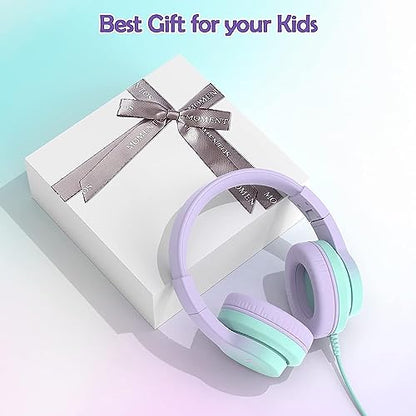 Candy Bila Wired Kids Headphones for School, Over-Ear for Boys Girls | Volume Limiter 85/94dB, HD Stereo Sound, Microphone and Wired Control,Foldable Design, Gradient Purple - color: Light Purple