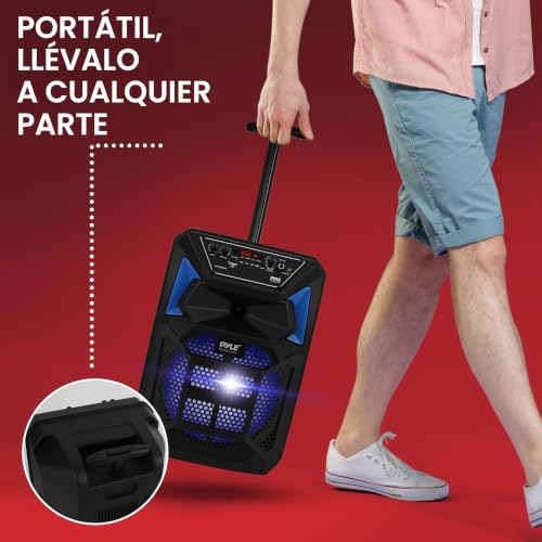 Pyle Portable Bluetooth PA Speaker System - 400W Outdoor Bluetooth Speaker Portable PA System w/Microphone in, Party Lights, MP3/USB SD Card Reader, FM Radio, Rolling Wheels - Mic, Remote - PPHP82SM