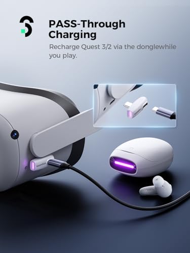 SOOMFON VR Wireless Gaming Earbuds 16ms Low Latency, Dual Connection, 2.4GHz Wireless, USB-C Dongle Included - Compatible with Quest 2, Quest Pro, PS5, PS4, Steam Deck, PC, Switch