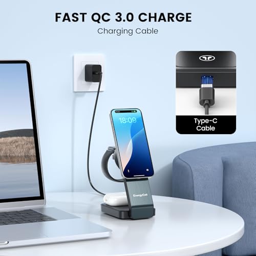 3-in-1 Wireless Charging Station for Apple Devices, 15W Wireless Charger for iPhone 17/16/15/14/13/12, Apple Watch, AirPods, Magnetic Foldable Fast Charger Apple Charging Station