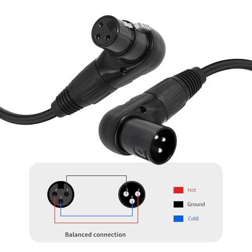 Right Angle XLR Male to Female Cable 1FT, 2Pack, Black, 90 Degree Male to Female Microphone Cable Cord, 3Pin XLR Adapter for Sound Devices Mixer Recorder - size: 1FT, style: R/A Male to FM