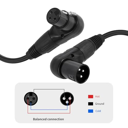 Right Angle XLR Male to Female Cable 1FT, 2Pack, Black, 90 Degree Male to Female Microphone Cable Cord, 3Pin XLR Adapter for Sound Devices Mixer Recorder - size: 1FT, style: R/A Male to FM