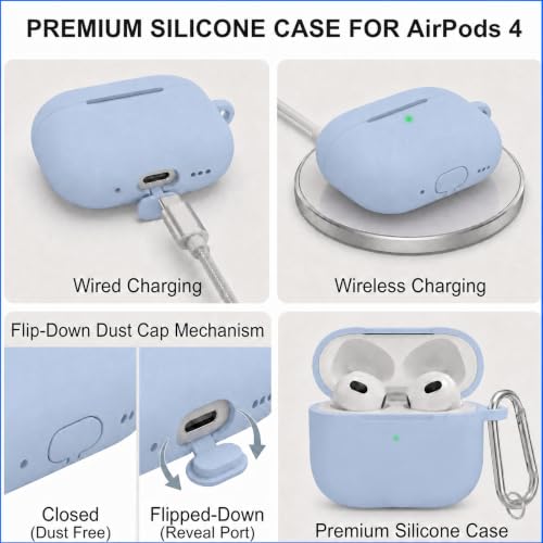 for Airpods 4th Case Cover, Come with Cleaner Kit,Soft Skin Silicone Case Cover with Keychain, Full Protective Case for Men and Women, Compatible with AirPods 4th Generation Case,Sky Blue - color: A2-Sky Blue