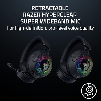 Razer Kraken V4 무선 게이밍 헤드셋: 2.4GHz, 블루투스, USB - 슈퍼 와이드밴드 마이크 - 40mm 드라이버 - 9존 RGB 조명 - PC, 맥, PS5, 닌텐도 스위치, 스팀 데크, 스마트폰용 - 블랙 (리뉴얼)