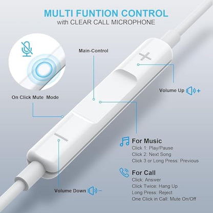 2 Pack-USB C Headphones for iPhone 17/16/15 Earbuds USB C Wired Earphones with Mic & Remote Control Noise Cancelling for 17/16/15 Plus/Air/Pro, Galaxy S25/S24/S23/S22/Ultra Note 10/20, Pixel 7/6/6a