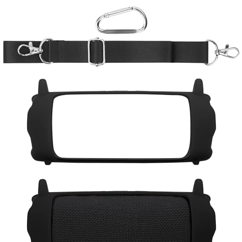 Geekria Silicone Carrying Sleeve Compatible with JBL Flip 7, Portable Speaker Case with Shoulder Strap, Shockproof Travel Cover for Outdoor, Beach, Camping (Black) - color: Black