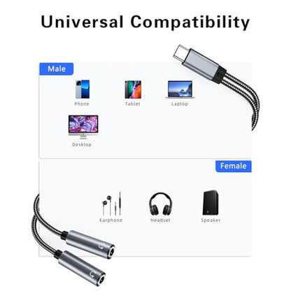 Jadebones 2 Pack USB C to Dual 3.5mm Female Headphone Splitter