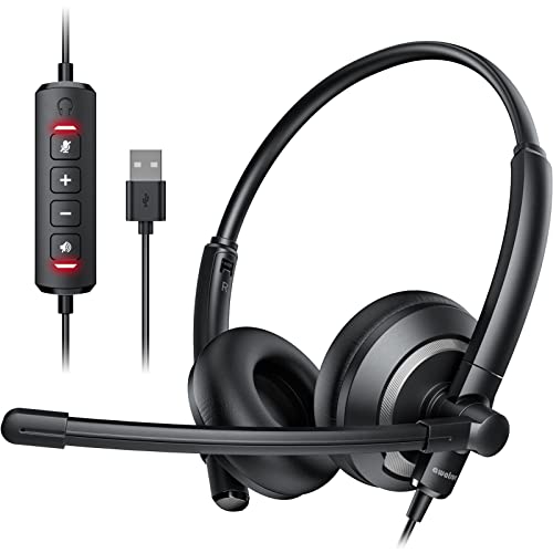 awatrue EH05-U Wired USB Headset with Noise Cancelling Microphone for PC Laptop - Headphones with In-Line Control, Lightweight, Enhanced Sound & MIC Mute - color: Black, style: USB-A