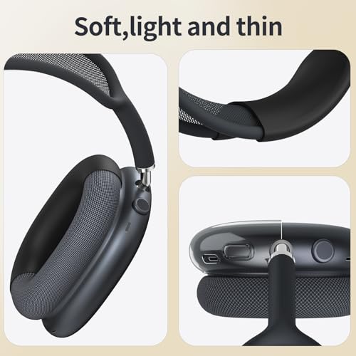 Fintie Case for AirPods Max 2 (2026) and AirPods Max 1 (2020/2024), Black | Clear TPU Ear Cup Cover, Silicone Ear Pad and Headband Cover, Skin Protector Accessories - color: Black