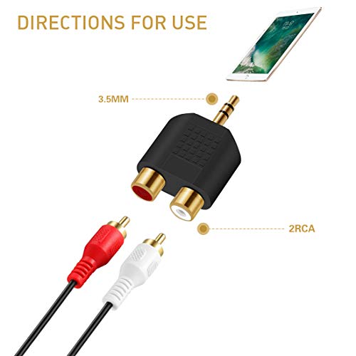 Oxsubor 3.5mm to RCA Splitter Adapter Gold Plated 3.5mm Male Stereo to 2 RCA Female Jack Y Plug Audio Converter (2 Pack)