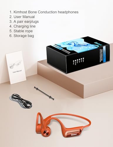 Bone Conduction Headphones, Open Ear Headphones with MP3 Mode 32GB, 10Hrs Playtime IP68 Waterproof Swimming Headphones Secure Fit for Running, Cycling, Work, Gift（Orange）