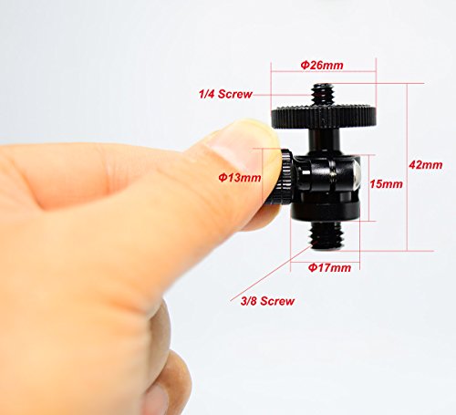 Koolehaoda Mini Ball Head 360° Swivel with 1/4" to 3/8" Adapter for Camera | Tripod Ball Head Mount CNC Aluminum Swivel Adapter for DSLR Video Light Flash Microphone Monopod 3 kg Load - size: 1/4 to 3/8 Connector