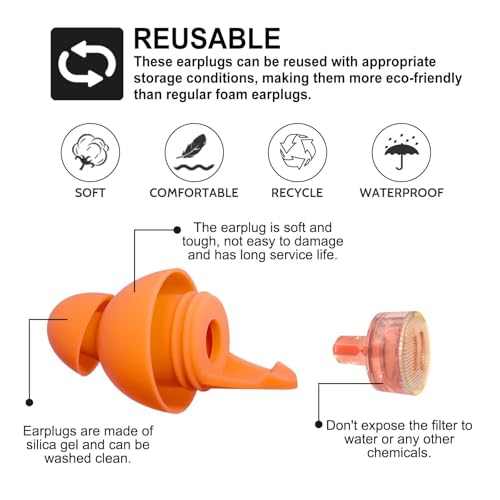 LYSIAN High Fidelity Concert Ear Plugs, 23dB, 2 Pairs with Case, Orange | Reusable soft musician earplugs for concerts, festivals & raves; 23dB noise reduction, 2 pairs with aluminum case - color: Orange