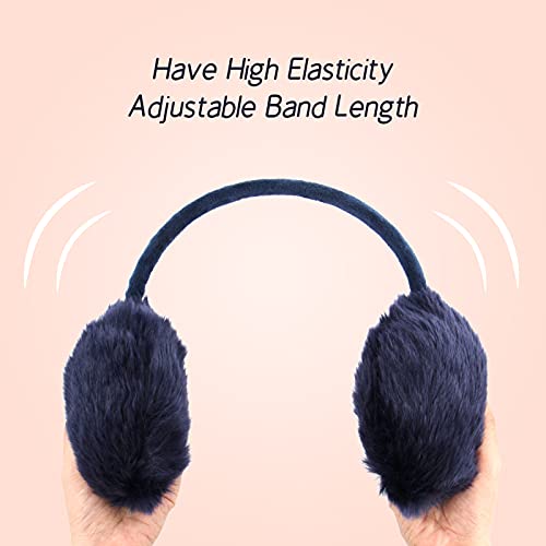 POXIMI Women Winter Earmuffs Girl Ski Adjustable Ear Covers for Kid Cute Bow Ear Warmer Outdoor Earmuff Fleece Lining - color: C-navy