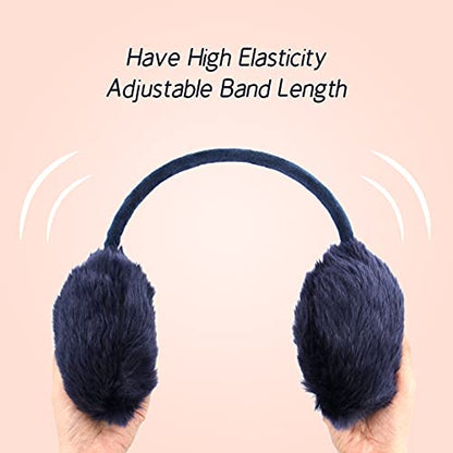 POXIMI Women Winter Earmuffs Girl Ski Adjustable Ear Covers for Kid Cute Bow Ear Warmer Outdoor Earmuff Fleece Lining - color: C-navy