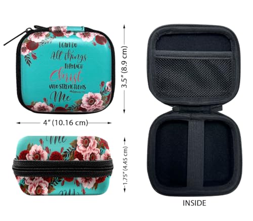 WIRESTER Portable Headphone Case, Earphone Storage Bag Carrying Case, Earbud Holder with Carabiner Compatible with Raycon Fitness Bluetooth True Wireless Earbuds - Christian Bible Philippians 4:13 - color: Christian Bible Verses Philippians 4:13