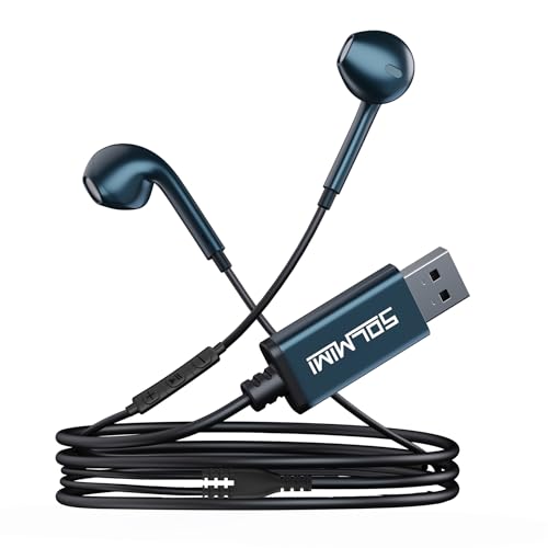 USB Earbuds with Microphone for PC Wired, 2M/6.5ft USB-A Headset Headphone | Mute Function,For PC Computer Laptop PS4 PS5 Notebook Desktop,For Office Zoom meeting online course,Dark Green,Lightweight