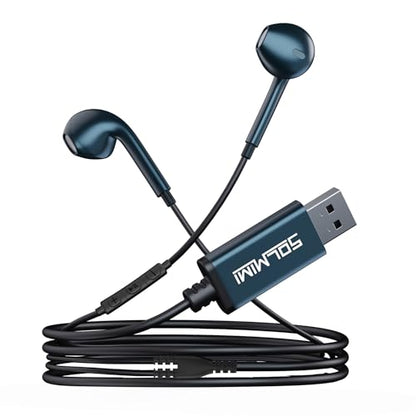 USB Earbuds with Microphone for PC Wired, 2M/6.5ft USB-A Headset Headphone | Mute Function,For PC Computer Laptop PS4 PS5 Notebook Desktop,For Office Zoom meeting online course,Dark Green,Lightweight