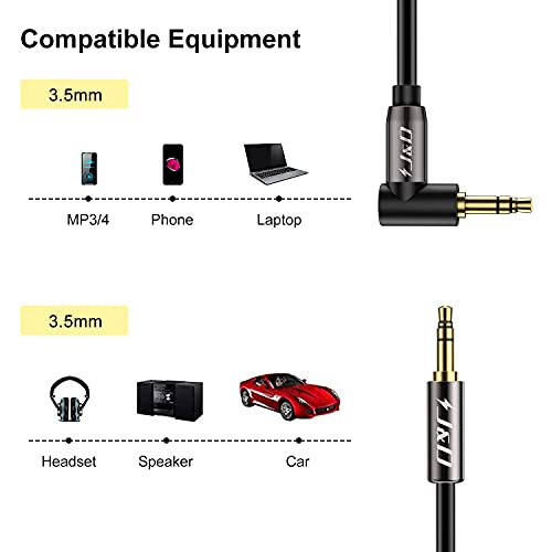 J&D 3.5mm Stereo Audio Aux Jack to Jack Gold Plated Cable 90 Degree Right Angle Compatible for iPhone, Galaxy, Speakers or All Other Devices, 10 Feet - size: 10 Feet