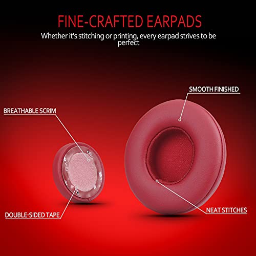 Krone Kalpasmos Earpad Replacement for Beats Solo 2 & 3 Wireless/Wired Headphone, Ear Cushion Premium Protein Leather Memory Foam with Kits, Superb Comfortable Easy to Install – Red - color: Red